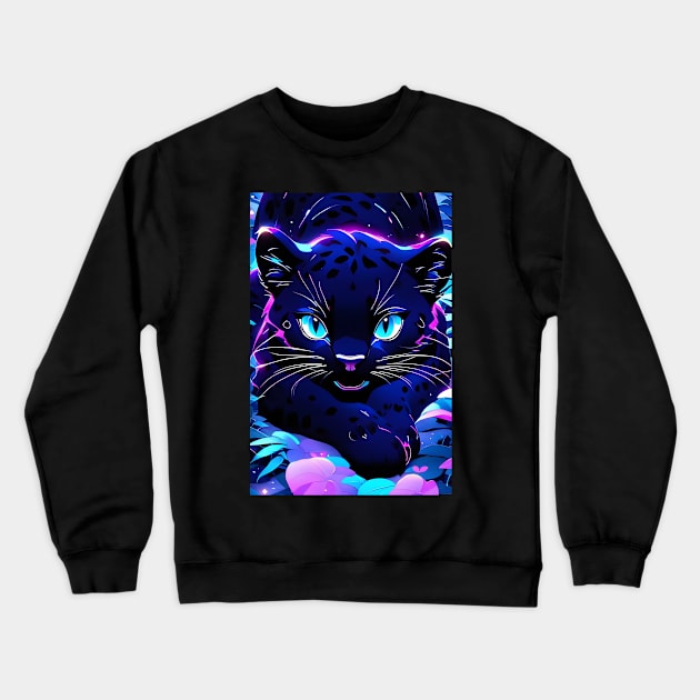 Cute Kawaii black panther art Crewneck Sweatshirt by Spaceboyishere